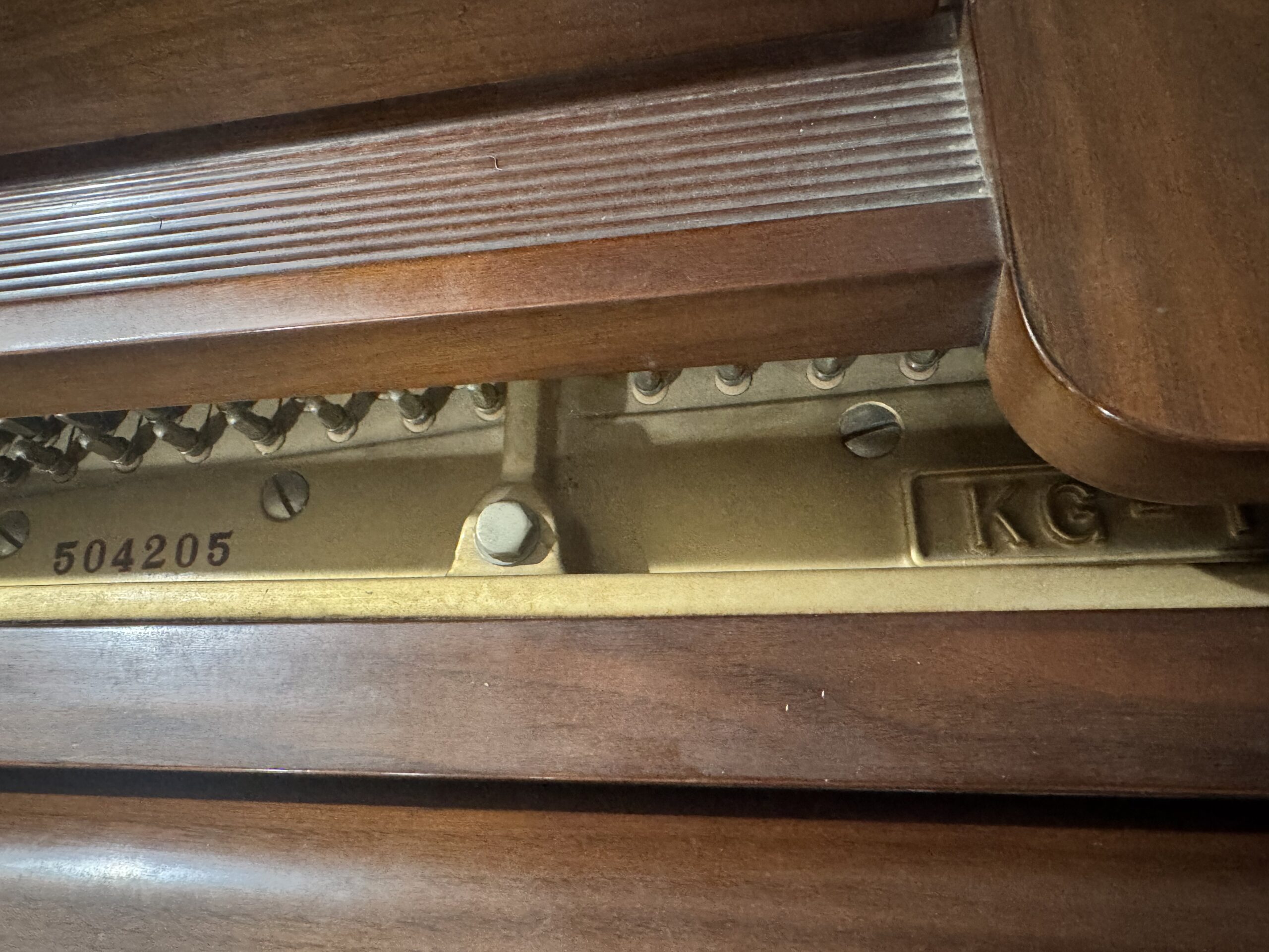 Serial number 504205 inside Kawai KG-1 baby grand piano