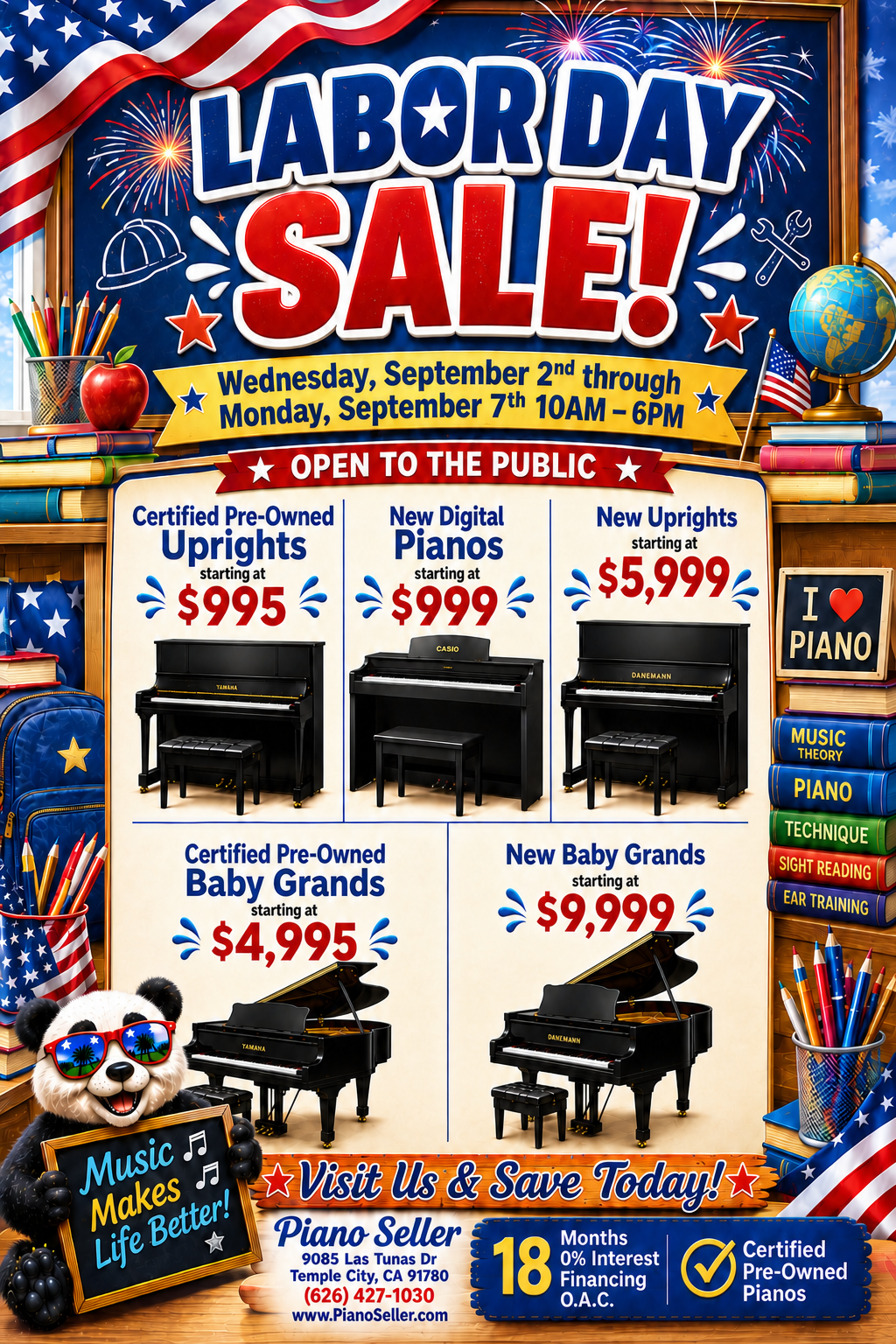 Labor Day piano sale at Piano Seller in Temple City