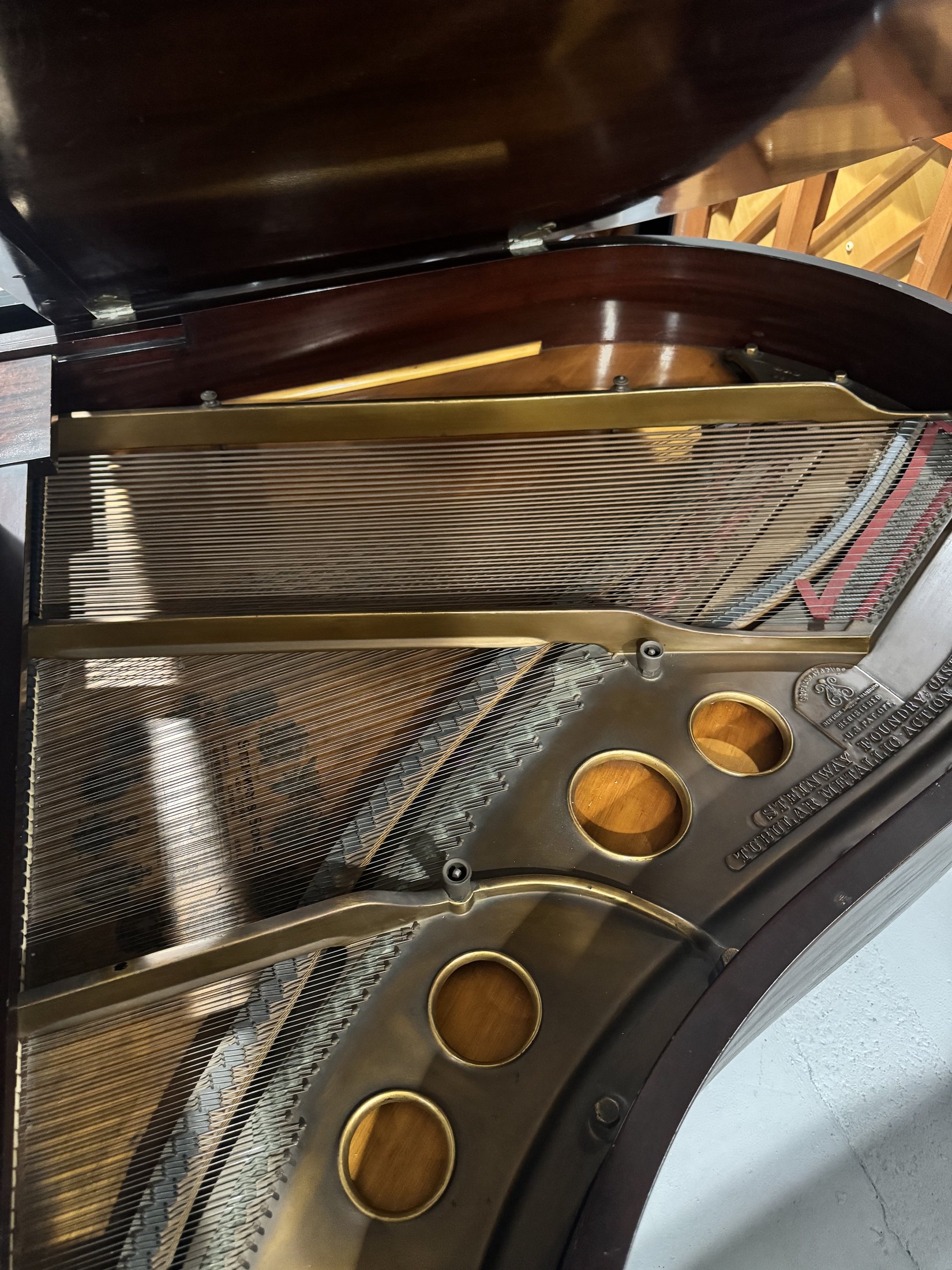 Steinway L SM plate and soundboard detail
