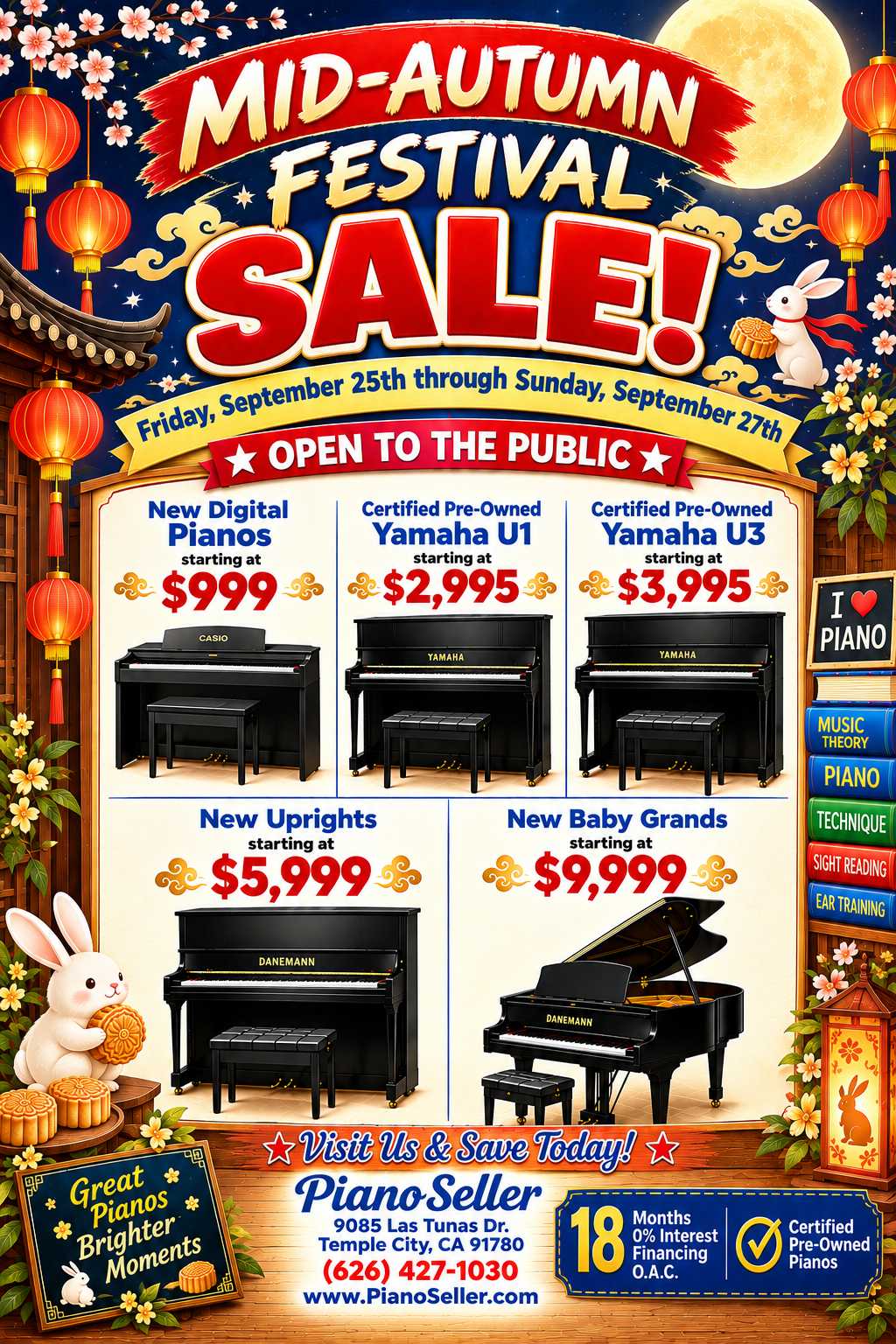 Mid-Autumn Festival Sale, September 25 through 27, at Piano Seller