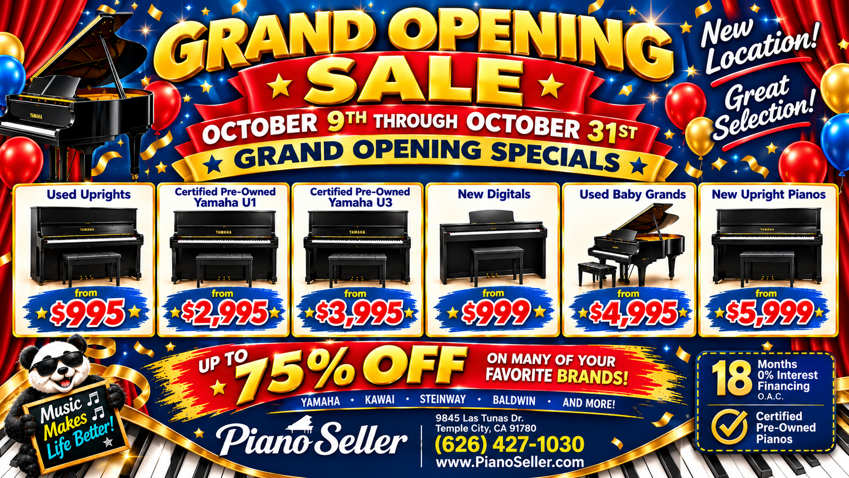 Piano Seller Grand Opening Sale: Save Up to 75% Off!